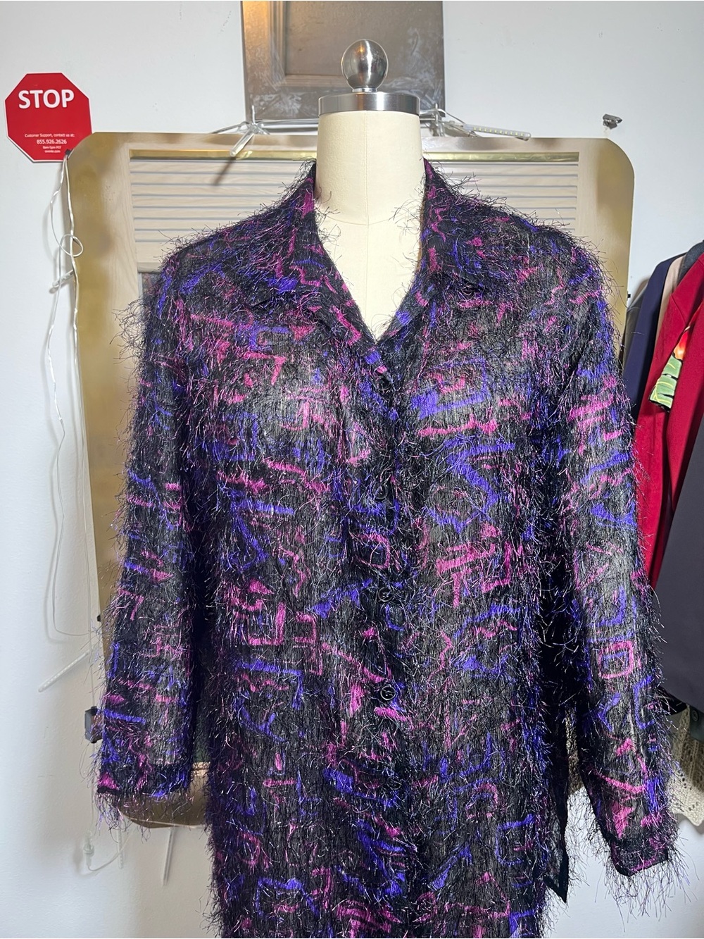 Anthony Mark Hankins Abstract Eyelash Knit Button Front women’s Shirt Medium